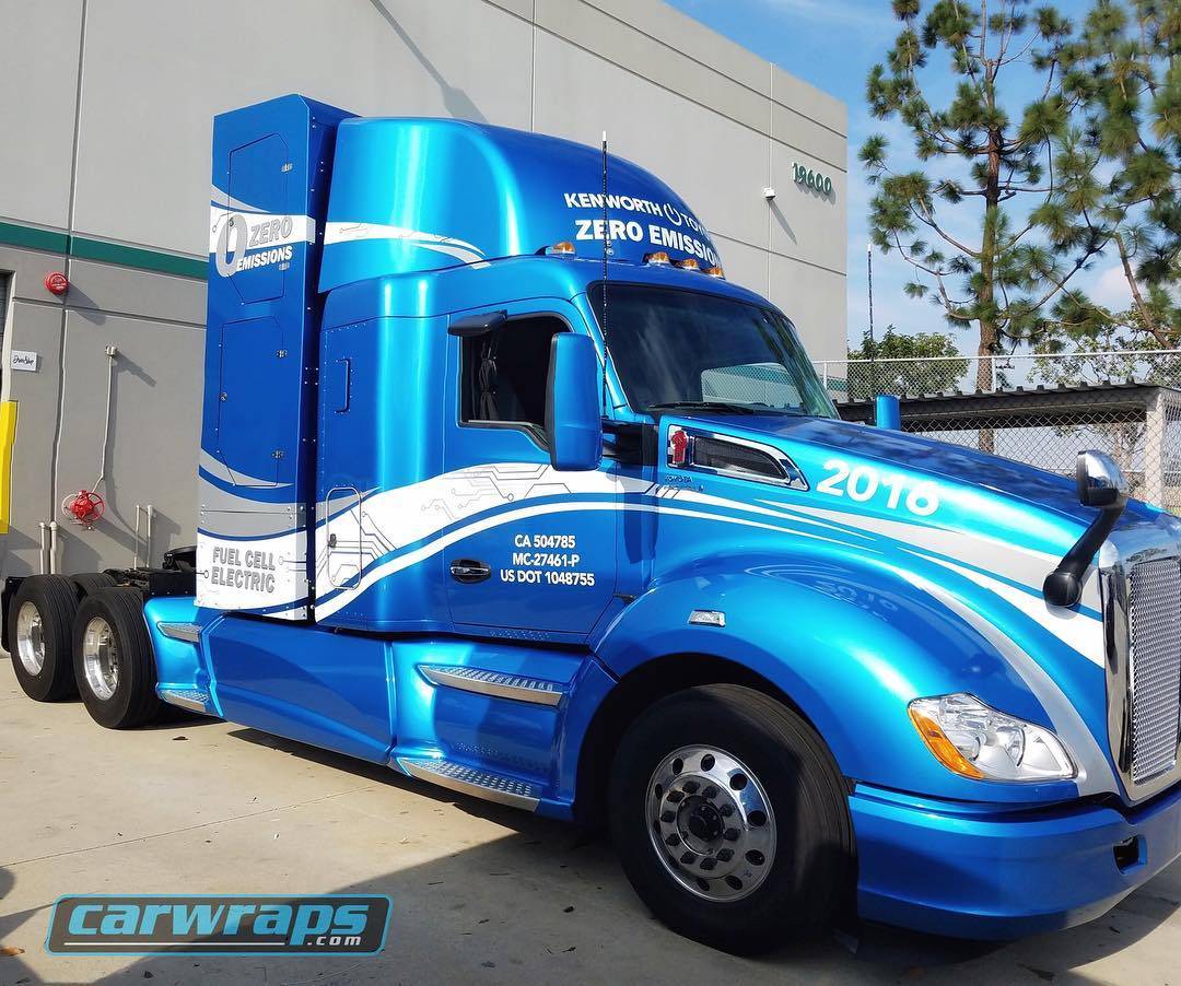 Not missing this beast on the road. Avery Bright Blue Metallic, metallic grey and white decals.. #doyou #truckwrap #socal #vehiclewrap #marketing #bigrig #paintisdead #fellers