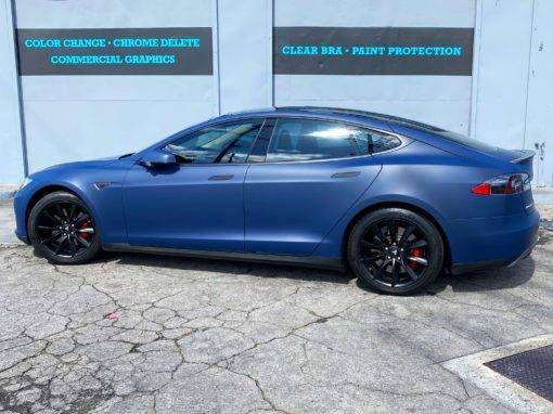 Blue Tesla Car Wrap